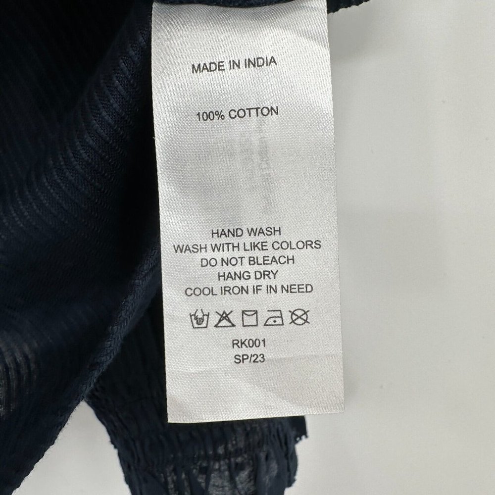 Quince Women's Textured Cotton Peasant Blouse sz S Small Navy Blue NWT Boho Top - Picture 6 of 8